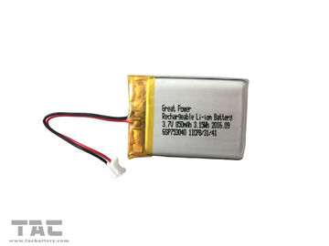 बीआईएस 3.7 वी ली पॉलीमर बैटरी जीएसपी753040 लिथियम बैटरी 850 एमएएच वाहन के लिए सुरक्षा प्रणाली घुड़सवार